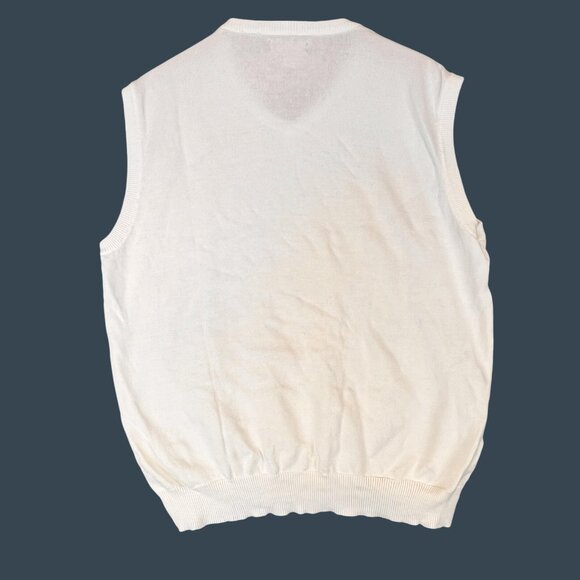 Alan Flusser Mens L Sweater Vest White Diamond Knit Pullover Golf Classic Preppy - Picture 2 of 8